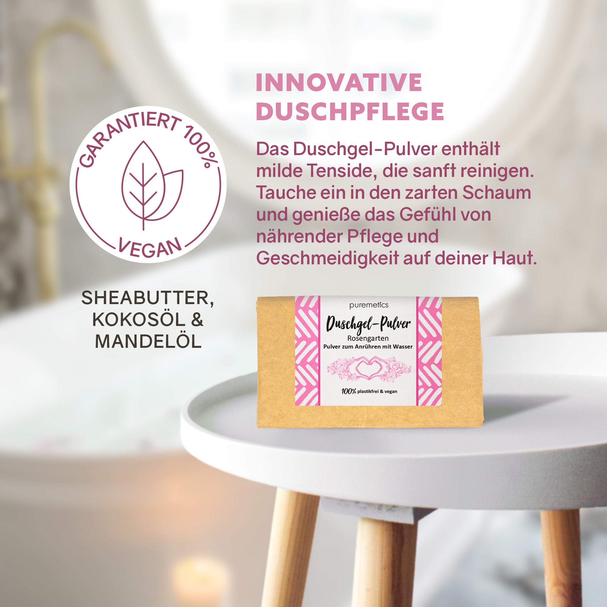 puremetics Duschgel-Pulver "Rosengarten"