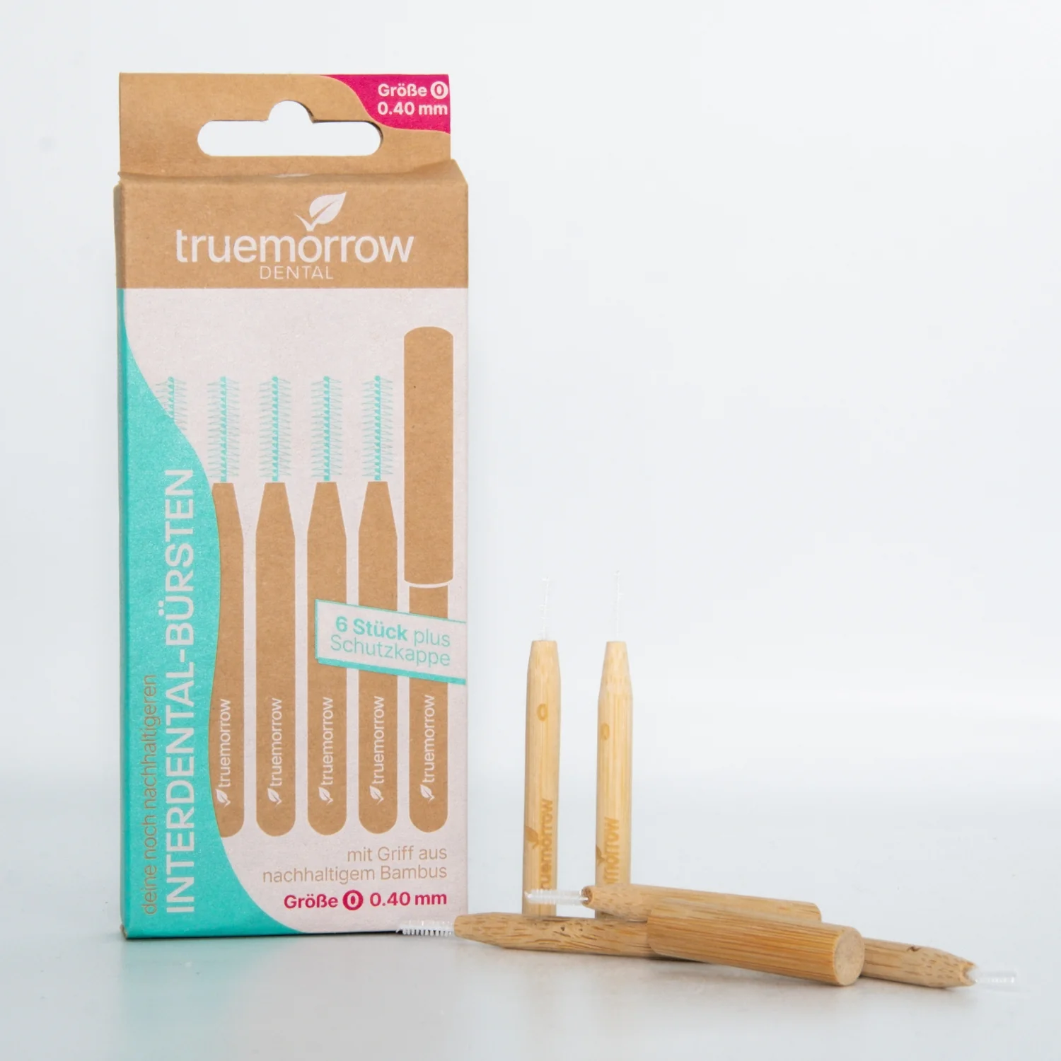 truemorrow Interdentalbürsten aus Bambus (6 Stück) mit Schutzkappe