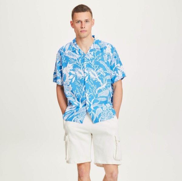 KnowledgeCotton Apparel Herren Kurzarm Hemd "Seabreeze"