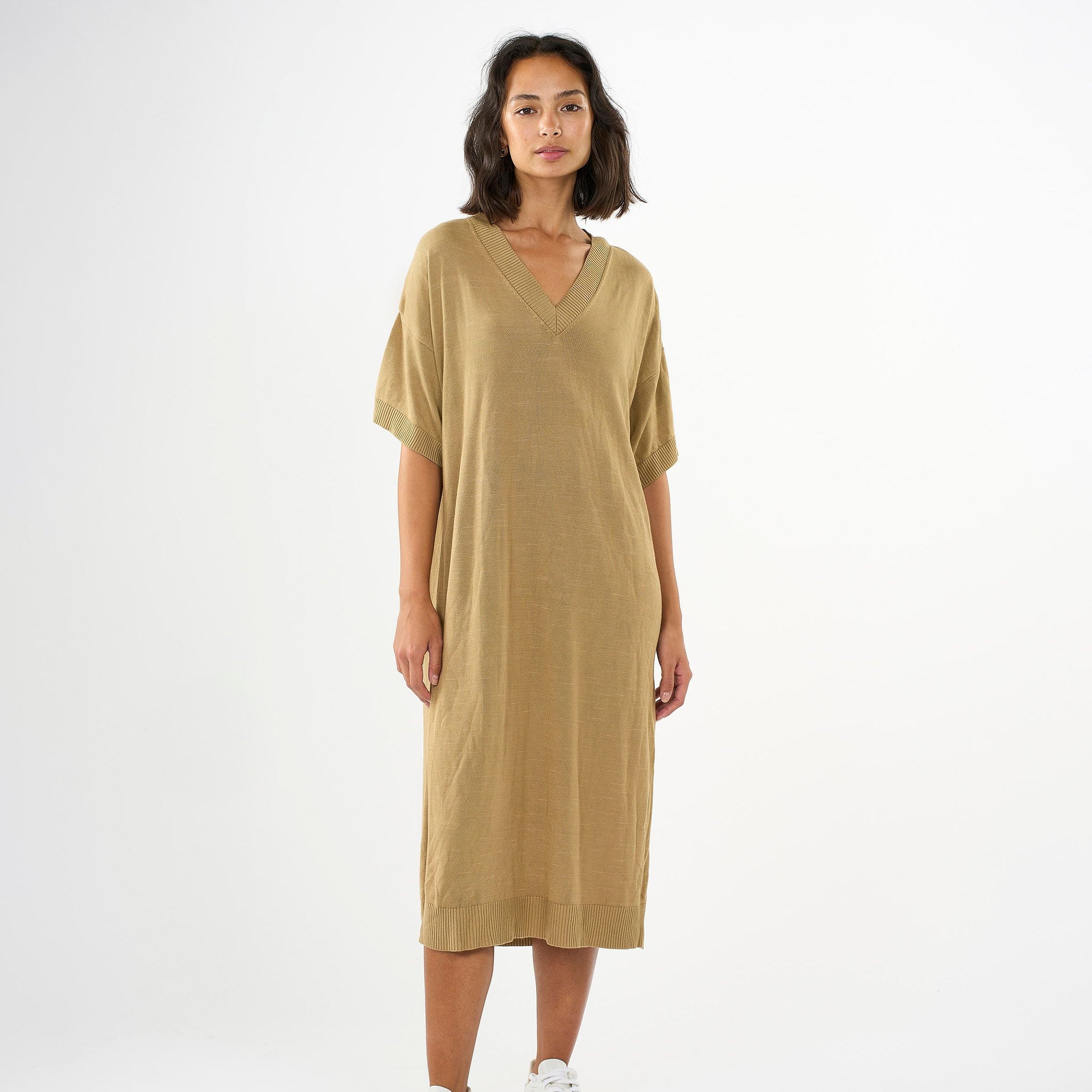 KnowledgeCotton Apparel Strickkleid Ecovero "V-Neck"