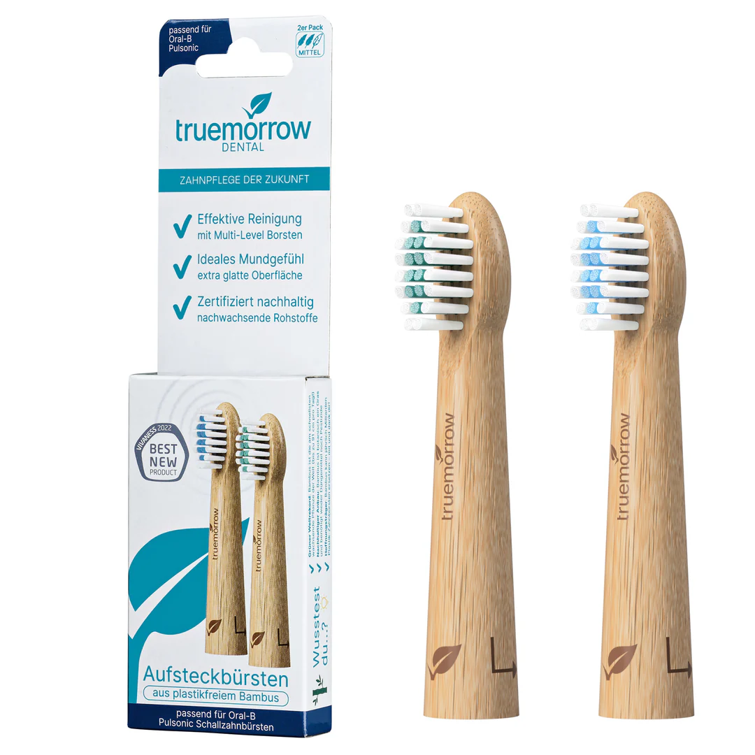 truemorrow Aufsteckbürsten aus Bambus für Oral-B Pulsonic Schallzahnbürsten (2er Pack)